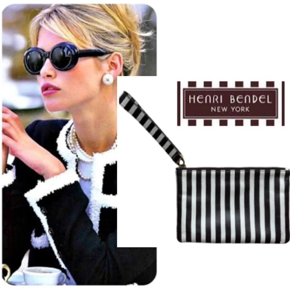 Vintage Henri Bendel Stripe Wristlet Handbag Purse Accessories Cosmetics Bag